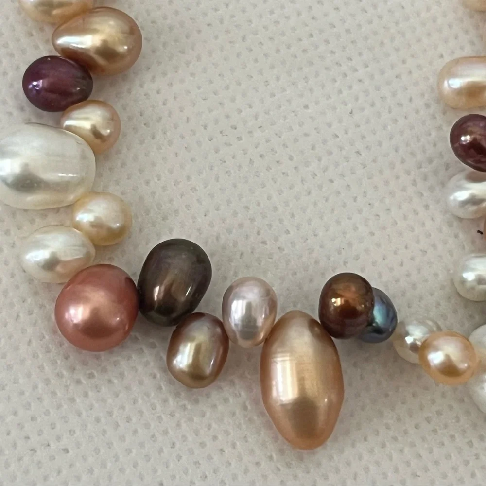Beautiful Colorful Pearls Necklace & Earrings Set 925 Clasp